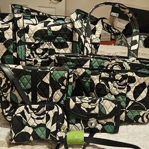 Vera Bradley Black and Green Floral 5 Piece Tote Set